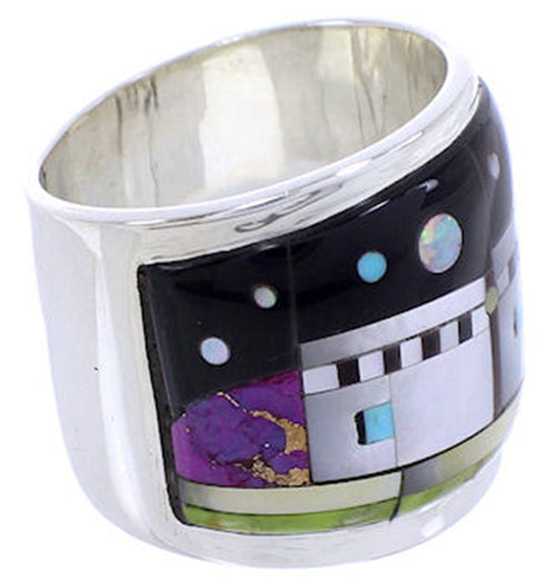 Multicolor Native American Design Silver Ring Size 6-3/4 YS71239