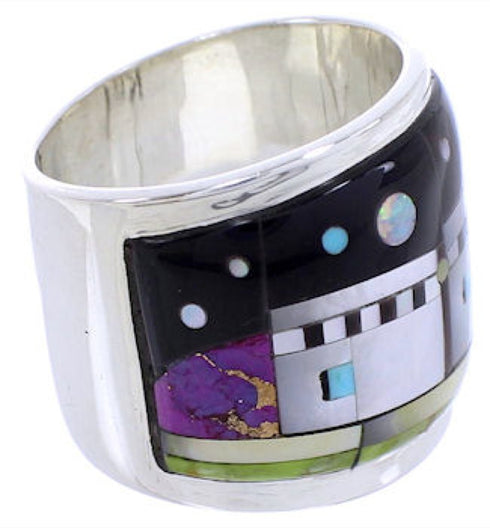 Silver Multicolor Native American Design Ring Size 6-1/2 YS71208