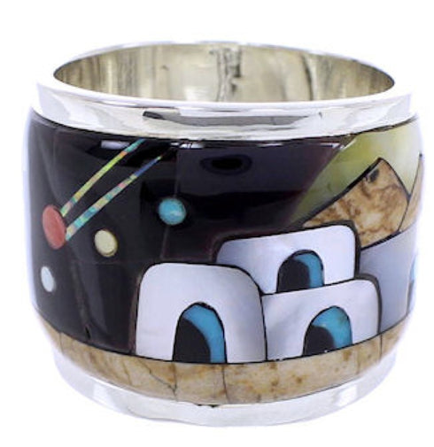 Multicolor Native American Design Silver Ring Size 5-3/4 YS71241