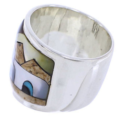 Multicolor Native American Design Silver Ring Size 5-3/4 YS71241