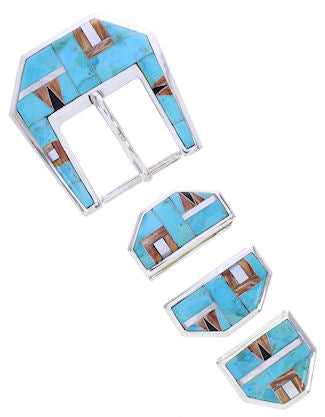 Sterling Silver Turquoise Multicolor Ranger Belt Buckle RS39360