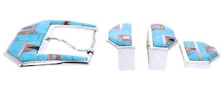 Sterling Silver Turquoise Multicolor Ranger Belt Buckle RS39360