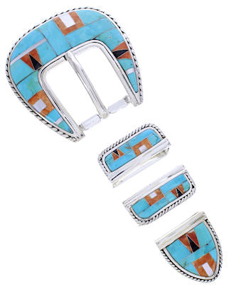 Turquoise Oyster Shell Multicolor Silver Ranger Belt Buckle AW70606