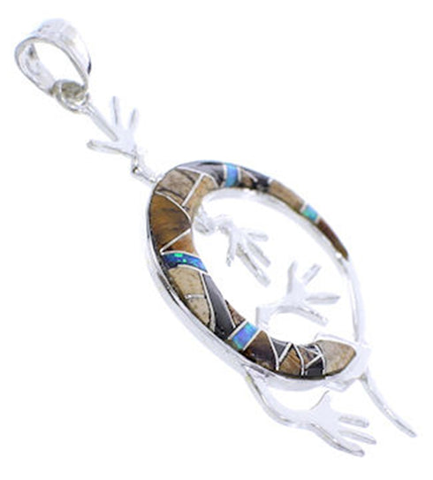 Tiger Eye Multicolor Inlay Gecko Silver Slide Pendant Jewelry BW70856