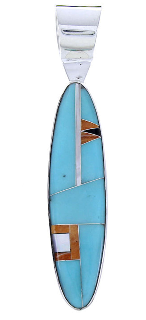 Turquoise Multicolor Inlay Sterling Silver Southwest Pendant AW70764