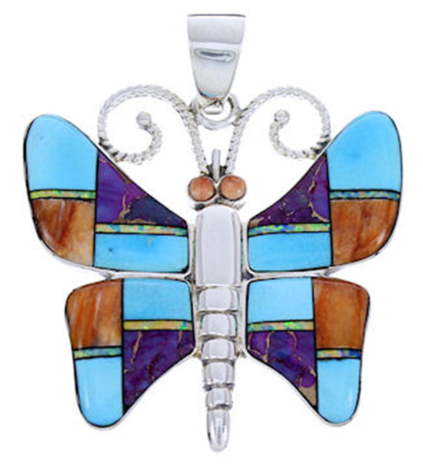 Butterfly Multicolor Turquoise Sterling Silver Slide Pendant AW70670