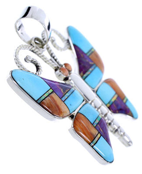 Butterfly Multicolor Turquoise Sterling Silver Slide Pendant AW70670