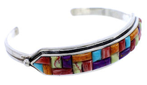 Genuine Sterling Silver Multicolor Inlay Cuff Bracelet PS71196