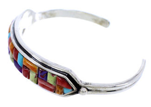 Genuine Sterling Silver Multicolor Inlay Cuff Bracelet PS71196