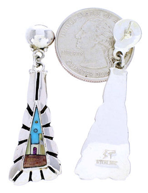Multicolor Sterling Silver Native American Design Earrings YS71384