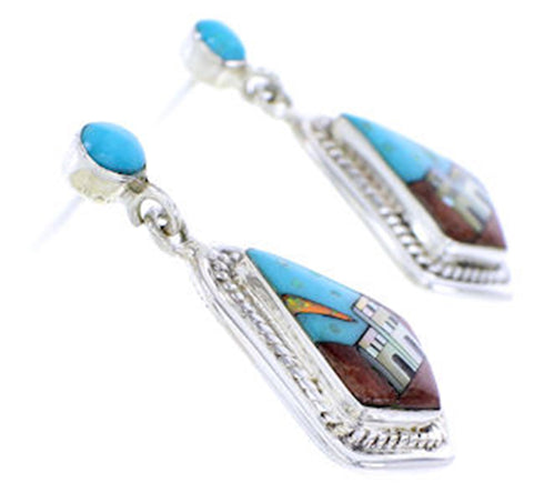 Multicolor Silver Native American Design Jewelry Earrings YS71395