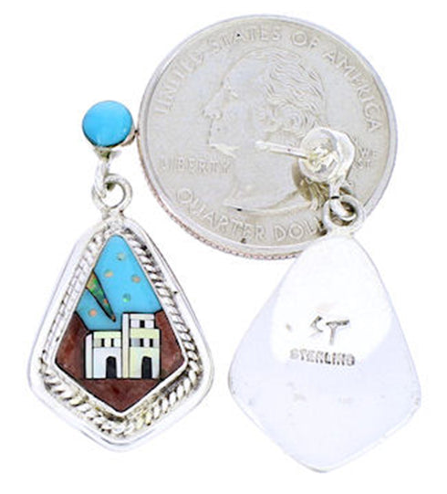 Multicolor Silver Native American Design Jewelry Earrings YS71395