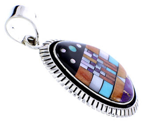 Sterling Silver Multicolor Native American Mesa Design Pendant YS71411