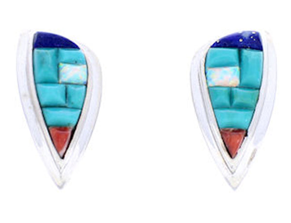 Multicolor Turquoise Inlay Sterling Silver Post Earrings AW71299