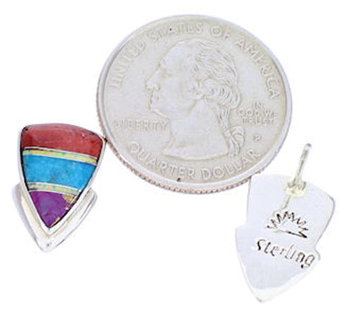 Turquoise Opal Multicolor Inlay Sterling Silver Post Earrings AW71293