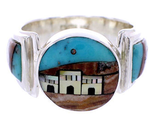 Native American Design Silver Multicolor Ring Size 7-3/4 AW71623