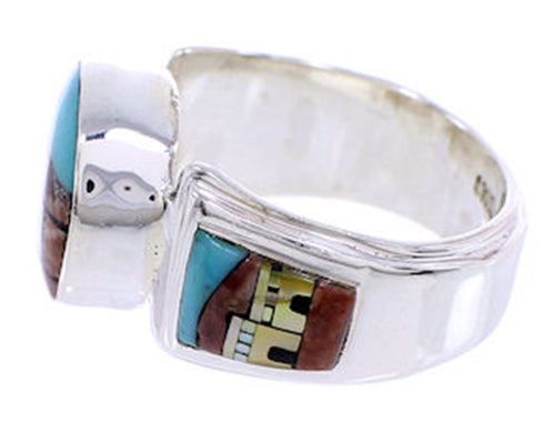 Native American Design Silver Multicolor Ring Size 7-3/4 AW71623