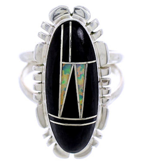 Southwest Jewelry Sterling Silver Opal And Jet Ring Size 6-1/4 AW71859