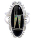 Genuine Sterling Silver Jet And Opal Inlay Ring Size 7-1/4 AW71860