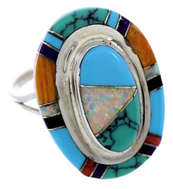 Multicolor Inlay Jewelry Sterling Silver Ring Size 6 3/4 HS33992