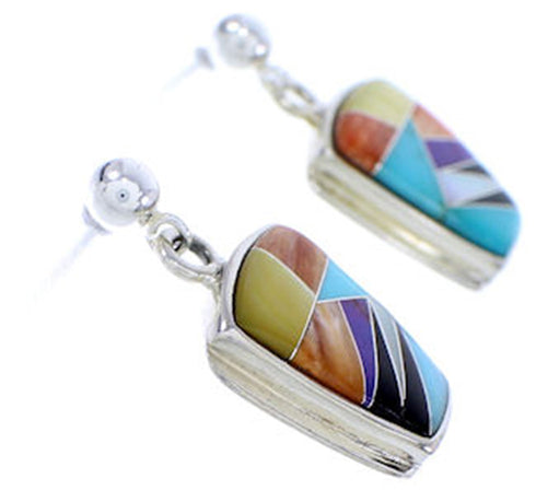 Multicolor Inlay Sterling Silver Post Dangle Earrings DW71811