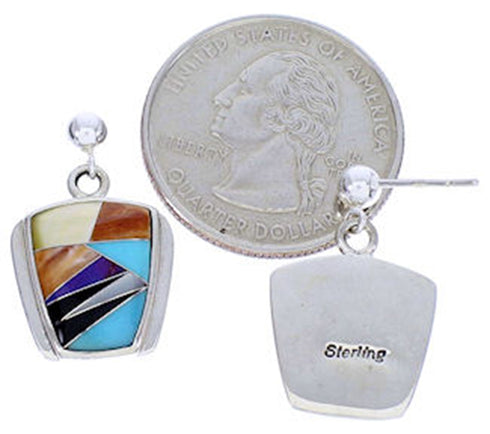 Multicolor Inlay Sterling Silver Post Dangle Earrings DW71811