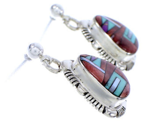 Southwest Sterling Silver Multicolor Post Dangle Earrings DW71814