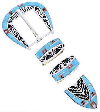 Sterling Silver Turquoise Multicolor Inlay Ranger Belt Buckle YS71870