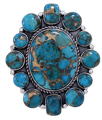 Silver Turquoise Jewelry Large Statement Ring Size 8-3/4 YS71914