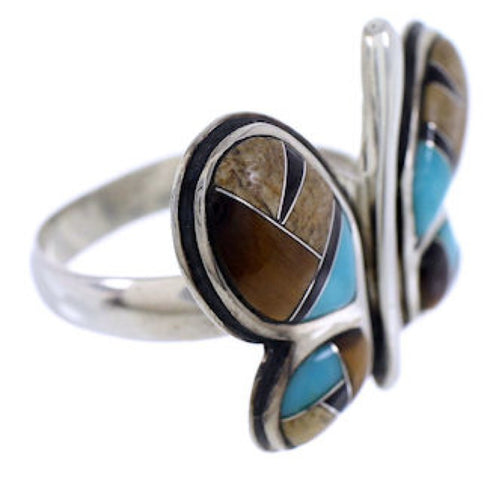 Sterling Silver Multicolor Inlay Butterfly Ring Size 7-3/4 AS42921