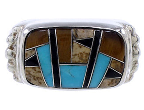 Multicolor Turquoise Jewelry Sterling Silver Ring Size 7-3/4 AW72253