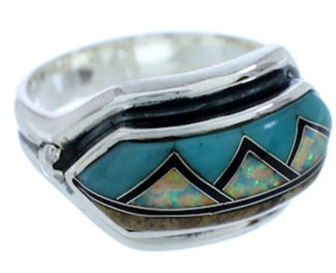 Silver And Multicolor Inlay Southwest Ring Size 7-1/2 BW72345