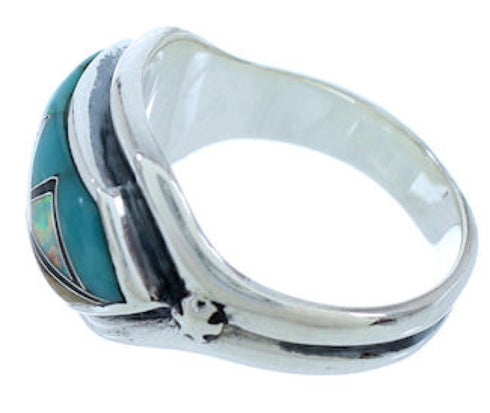 Silver And Multicolor Inlay Southwest Ring Size 7-1/2 BW72345