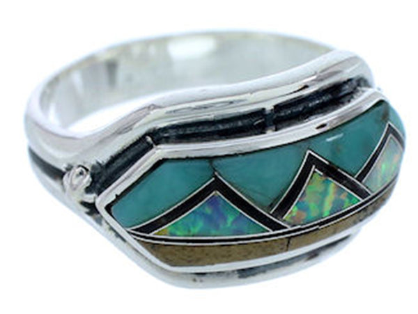 Southwest Silver Multicolor Inlay Jewelry Ring Size 5-1/2 BW72388