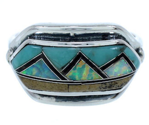 Genuine Sterling Silver Multicolor Inlay Ring Size 8-1/2 BW72389