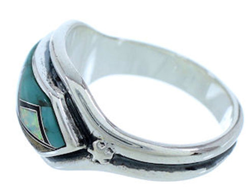 Southwest Silver Multicolor Inlay Jewelry Ring Size 5-1/2 BW72388