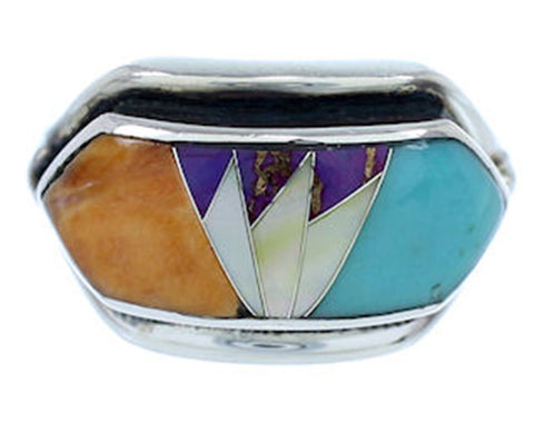Southwest Sterling Silver Multicolor Jewelry Ring Size 6-1/2 YS72356