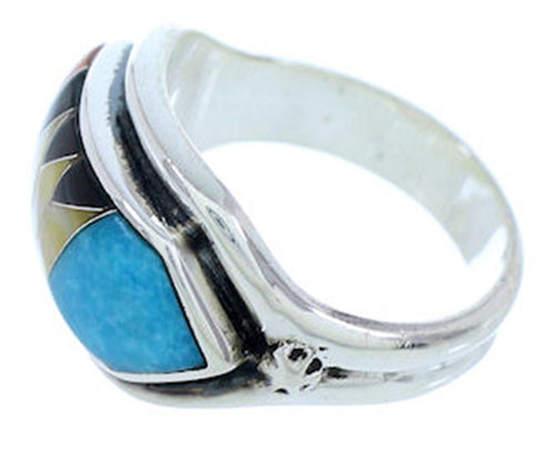 Southwest Sterling Silver Multicolor Jewelry Ring Size 6-1/4 YS72359