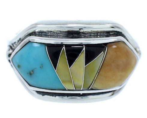 Southwest Multicolor Jewelry Silver Ring Size 7-1/2 YS72367