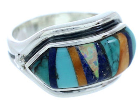 Multicolor Inlay Silver Southwest Jewelry Ring Size 7-1/2 YS72435