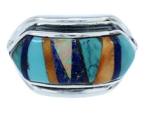 Multicolor Inlay Silver Southwest Jewelry Ring Size 7-1/2 YS72435