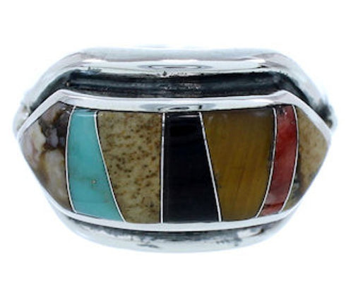 Multicolor Inlay Jewelry Silver Ring Size 5-1/2 YS72519