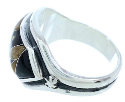Silver Southwest Multicolor Inlay Jewelry Ring Size 7-1/4 YS72568
