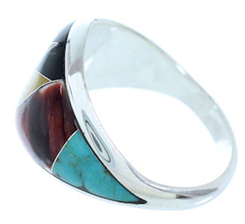 Turquoise And Multicolor Inlay Sterling Silver Ring Size 7-3/4 AW73136