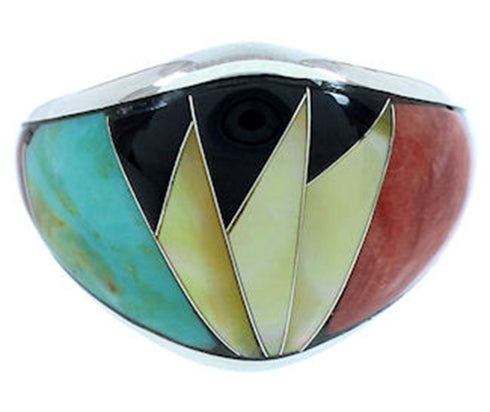 Sterling Silver Turquoise Multicolor Jewelry Ring Size 6-3/4 AW73159
