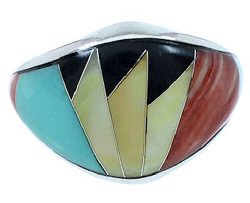 Multicolor Inlay Turquoise Southwest Silver Ring Size 7-3/4 AW73273