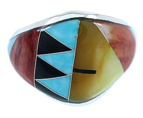 Multicolor Inlay Genuine Sterling Silver Ring Size 6-3/4 AW73282