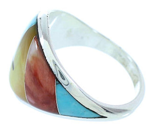 Multicolor Inlay Genuine Sterling Silver Ring Size 6-3/4 AW73282