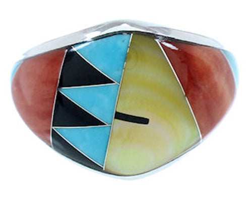 Multicolor And Turquoise Inlay Jewelry Silver Ring Size 7-3/4 AW73306