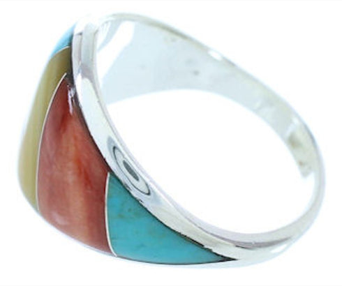 Multicolor And Turquoise Inlay Jewelry Silver Ring Size 7-3/4 AW73306